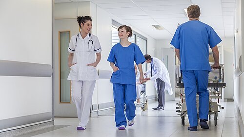 Two nurses in a hospital.